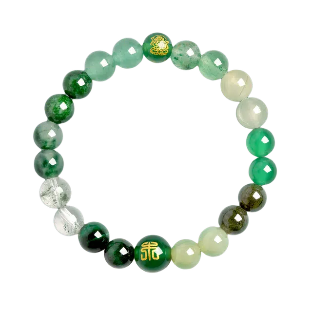 迈奇的礼物 好运自然绿玛瑙玉髓绿晶绿幽灵手串五行补木缺木天然 绿发晶 手链 男女同款情侣款