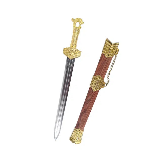 天字号 天元剑 龙泉短刀剑黄铜鎏金装鸡翅木鞘碳钢刃材收藏未开刃 成品模型