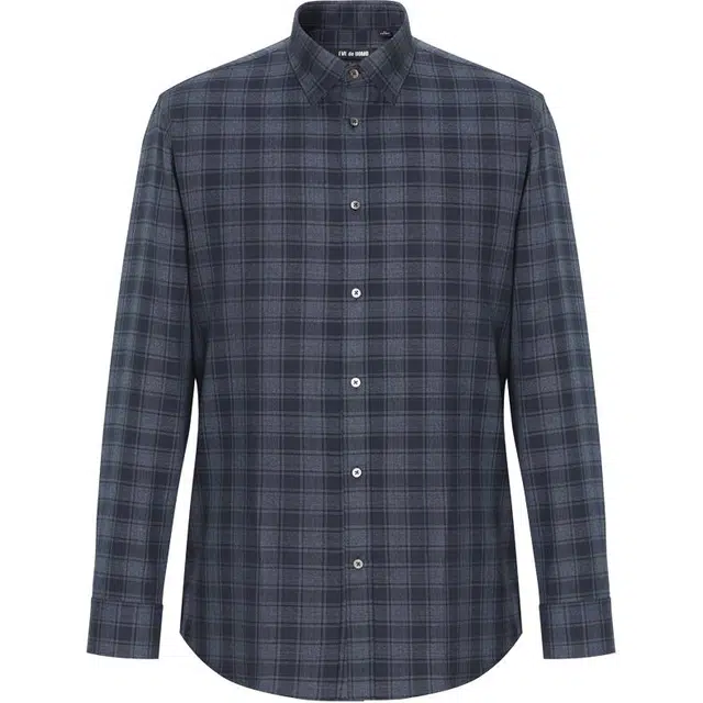 依文 商务休闲格子长袖衬衫 男款 藏蓝色