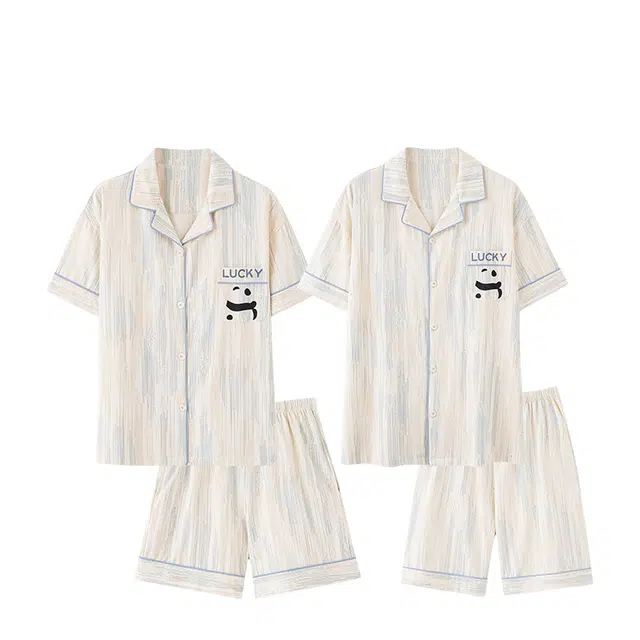 俏韵 翻领短袖薄款休闲家居服可外穿睡衣套装 男女同款