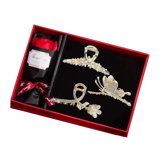 缔晶 森系清新蝴蝶花朵鲨鱼夹 时尚气质百搭发饰 合金 发夹 女款