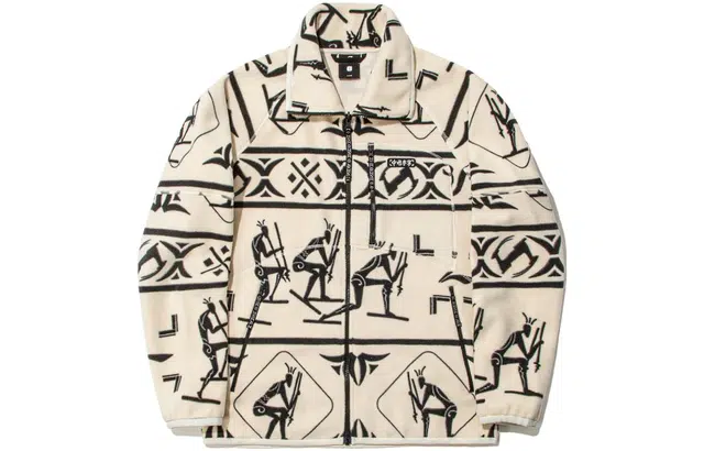 中国李宁 阿勒泰岩画元素开衫摇粒绒卫衣 男女同款 淡古黄满印