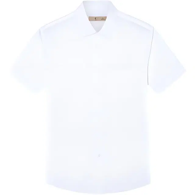 才子 纯色修身尖领纽扣短袖衬衫 男款