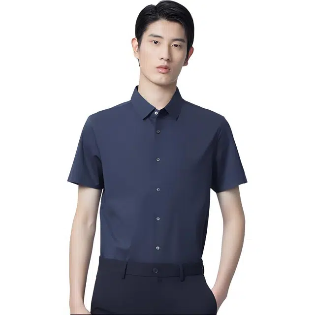 依文 休闲舒透气商务短袖衬衫 男款 藏蓝色