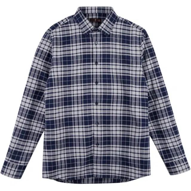 才子 拼色条纹柔软透气长袖衬衫 男款 深蓝色