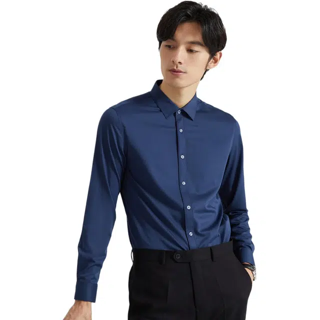 才子 职场精英简约百搭正装纯色长袖衬衫 男款 深蓝色