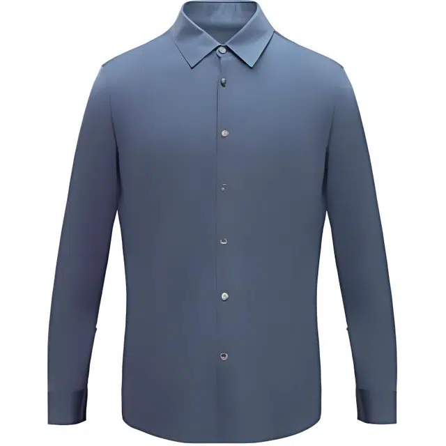 依文 纯色舒适速干长袖衬衫 男款 灰蓝色