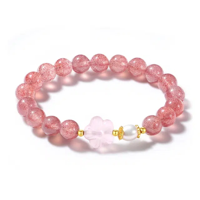 普陀山文创 新中式国潮早日脱单招桃花旺人缘浪漫甜蜜遇见爱情#好运 礼盒装 草莓晶 手串 女款