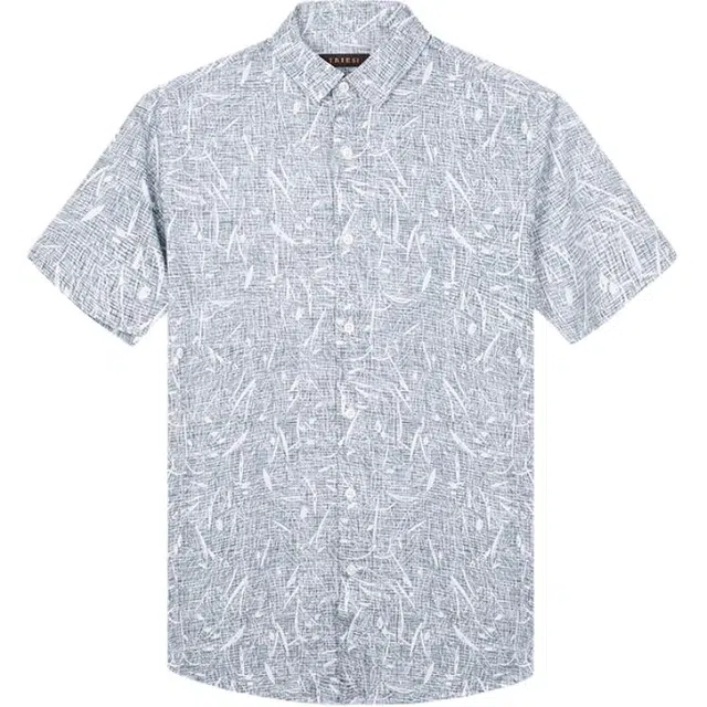 才子 竹叶印花透气短袖衬衫 男款 绿色