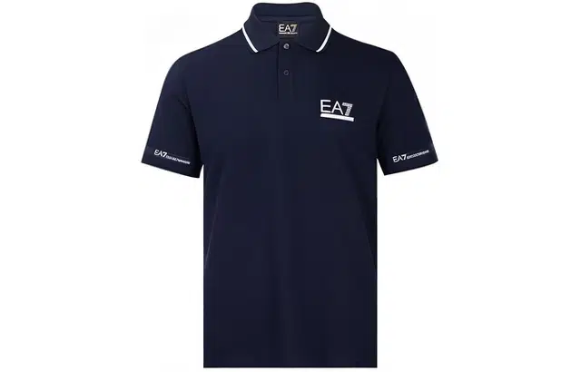 Emporio Armani Printed Striped Polo Shirt Blue