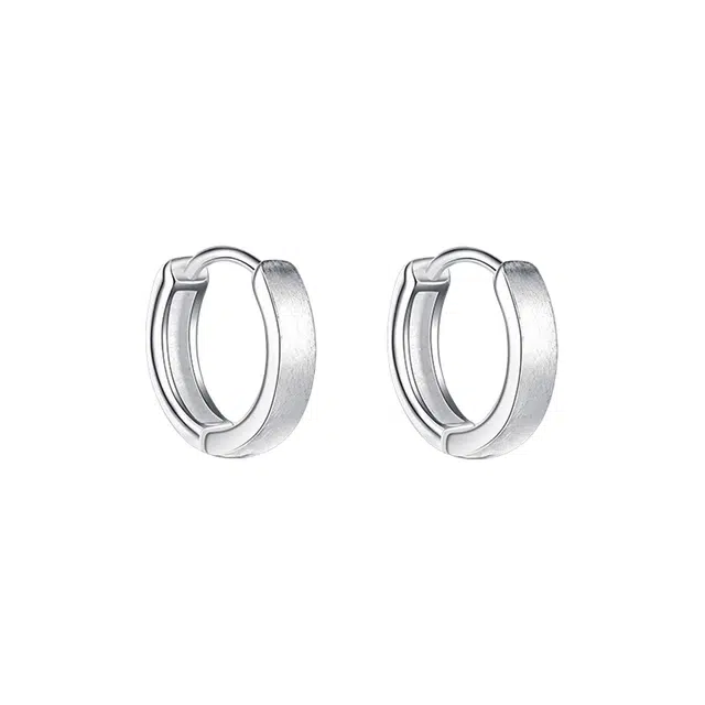 前方大荒野 哑光素圈耳扣拉丝磨砂简约时尚设计冷淡风潮酷气质精致独特个性时髦日常通勤休闲百搭 钛钢 耳环 男女同款情侣款