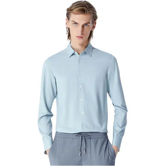 依文 凉感时尚纯色长袖衬衫 男款