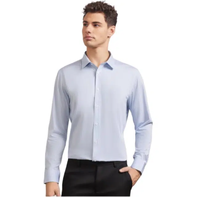 依文 纯色尖领休闲商务长袖衬衫 男款