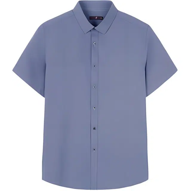 才子 条纹翻领纽扣修身短袖衬衫 男款