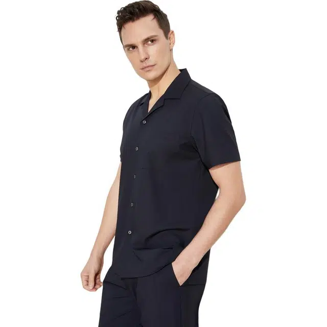 依文 高级商务纯色正装短袖衬衫 男款 天蓝色