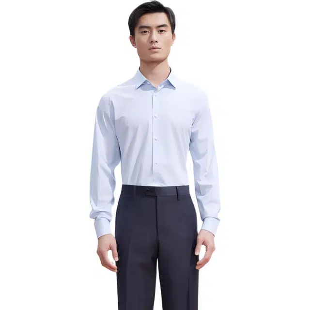 依文 商务休闲纯色长袖衬衫 男款 兰色