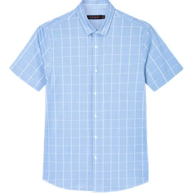 才子 休闲格子透气纤维短袖衬衫 男款