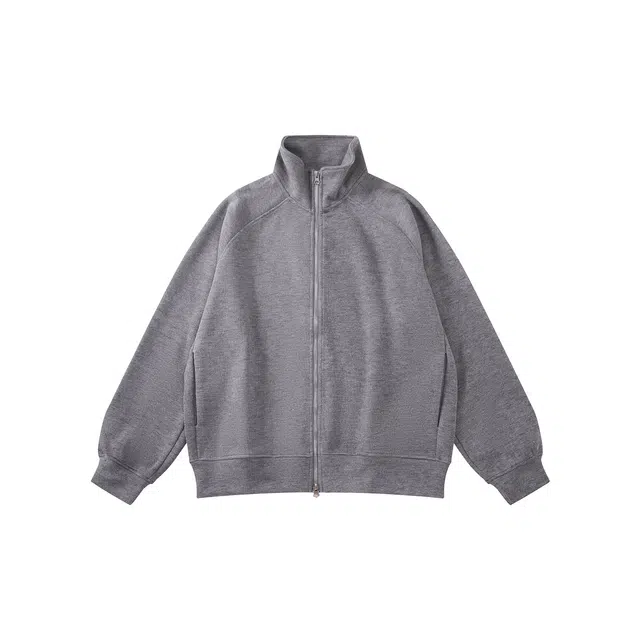 我是大卫 日系慵懒风立领宽松拉链长袖卫衣 男女同款 灰色