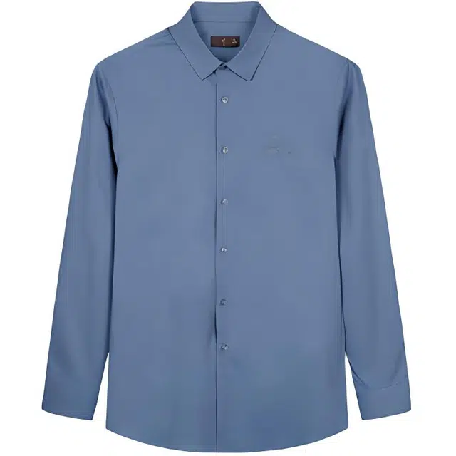 才子 纯色字母翻领纽扣修身长袖衬衫 男款