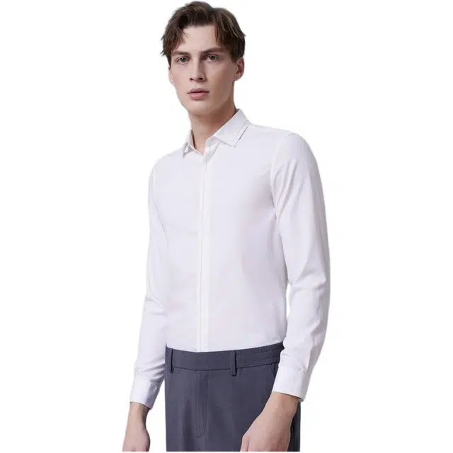 依文 商务修身凉感长袖衬衫 男款 白色