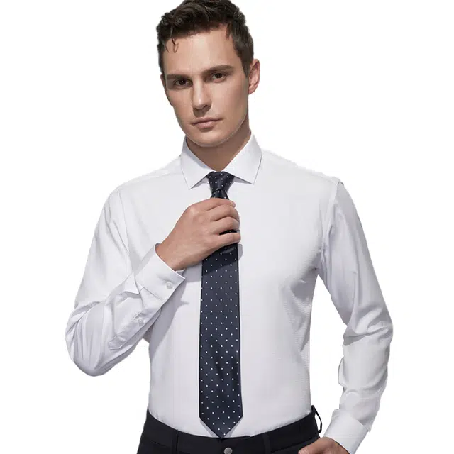 依文 休闲纯色商务长袖衬衫 男款 白色