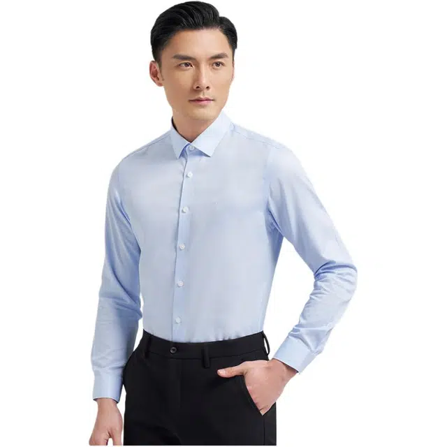 才子 吸湿透气条纹商务长袖衬衫 男款 蓝色