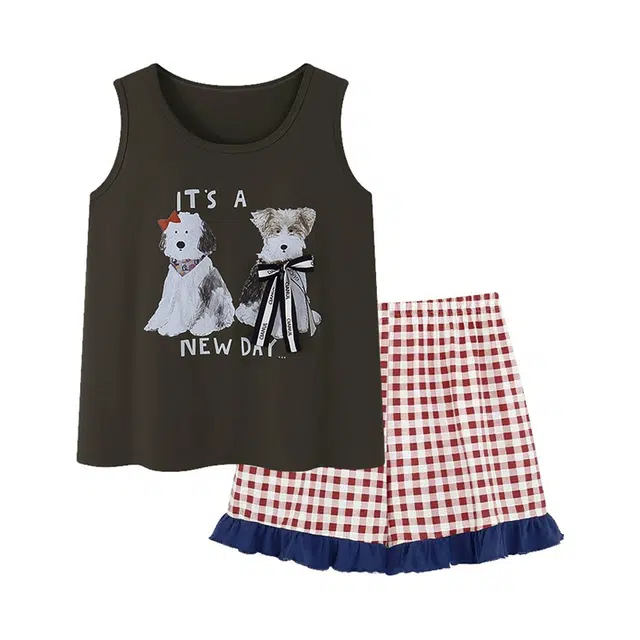 橡柠派 可爱甜美舒适简约小清新薄款透气居家服睡衣套装 女款 灰色