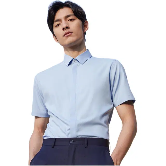才子 清爽透气吸汗短袖衬衫 男款 蓝色