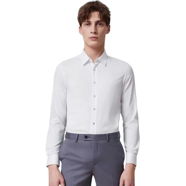 依文 商务法式修身长袖衬衫 男款 白色