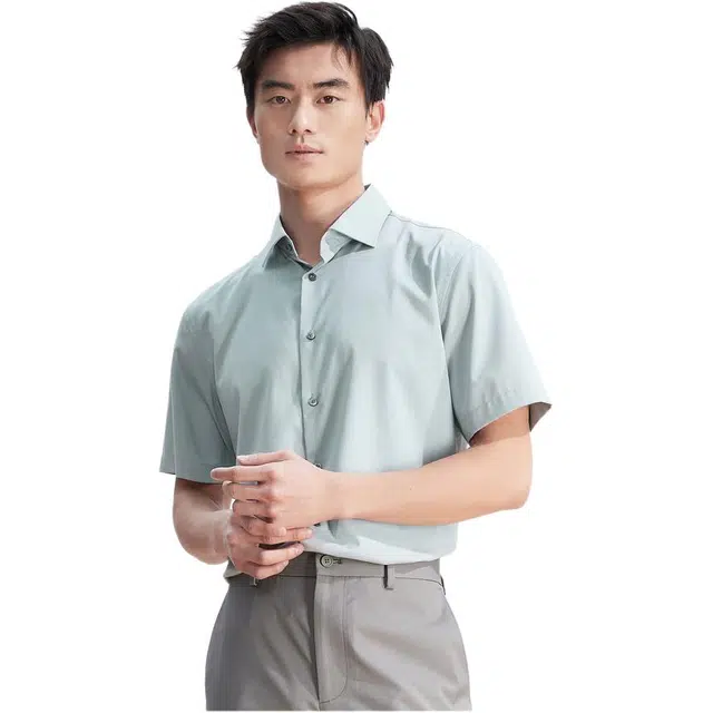 依文 商务简约舒适百搭短袖衬衫 男款 青绿色