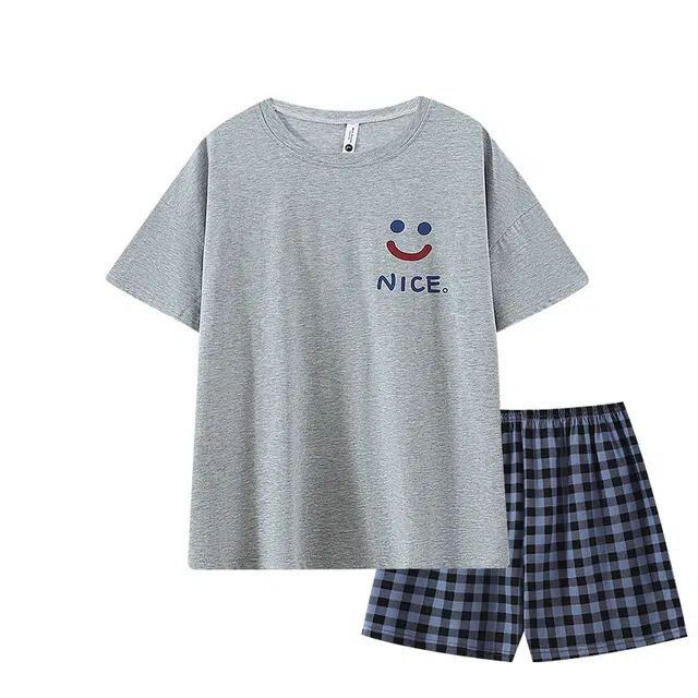 俞兆林 简约笑脸圆领柔软舒适短袖三分裤透气家居服睡衣套装 女款 灰色