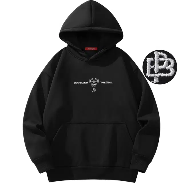 帕丁顿熊 简约麦穗字母刺绣休闲宽松连帽重磅卫衣 男女同款