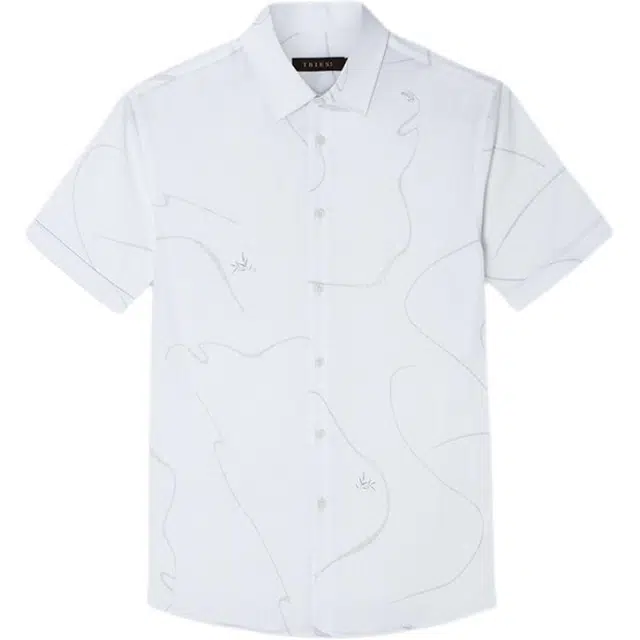 才子 轻盈透气竹叶印花短袖衬衫 男款 白色