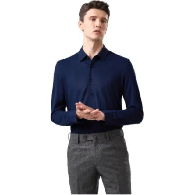 依文 商务纯色休闲长袖衬衫 男款