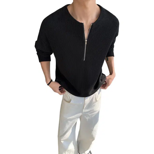 物质公式 美式高街复古韩系港风痞帅潮流慵懒风圆领半拉链设计感宽松内搭外穿舒适日常百搭休闲长袖衬衫 男女同款