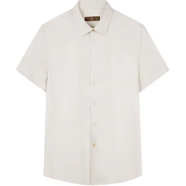 才子 纯色翻领修身微弹短袖衬衫 男款