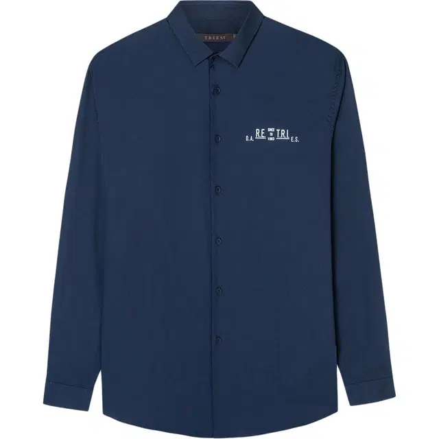 才子 字母印花翻领修身长袖衬衫 男款 深蓝色