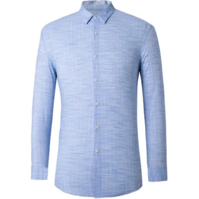 才子 休闲修身条纹长袖衬衫 男款