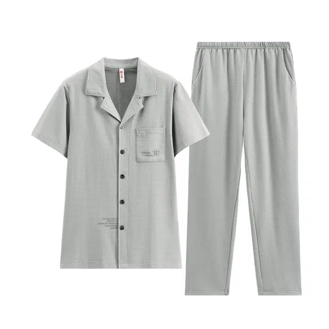 芬腾 薄款短袖开衫休闲大码透气家居服睡衣套装 男款