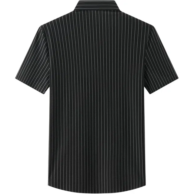 爱登堡 条纹休闲正装爸爸弹力亲肤舒适翻领短袖衬衫 男款