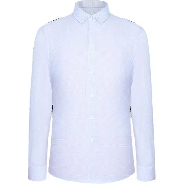 依文 修身高级感尖领长袖衬衫 男款 浅兰色小格子