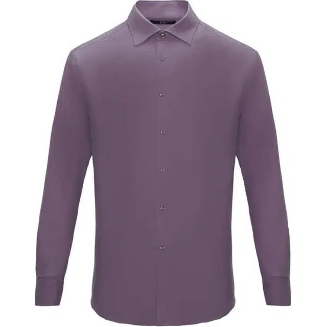依文 尖领舒适纯色长袖衬衫 男款 紫红色