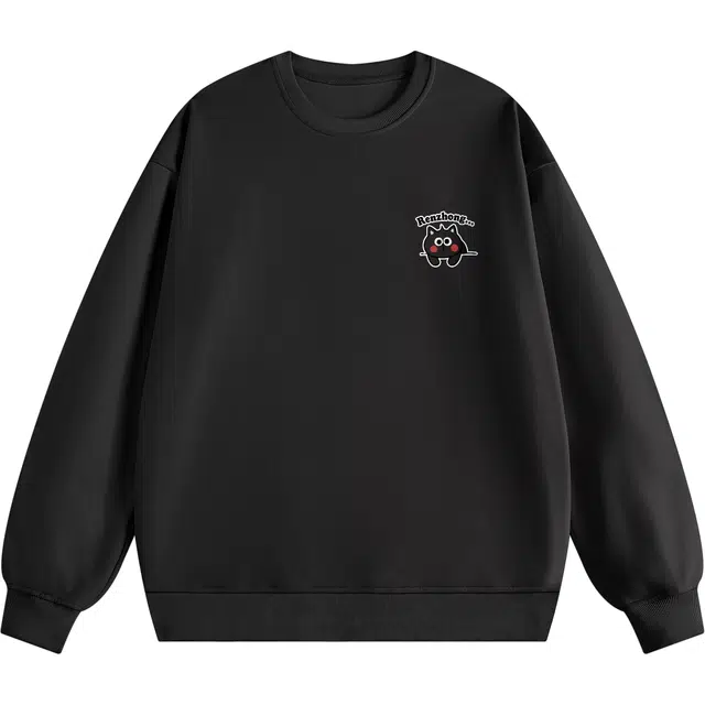 吾皇猫 学院风美式复古简约百搭手绘创意印花基础款无性别穿搭休闲宽松长袖落肩圆领卫衣 男女同款