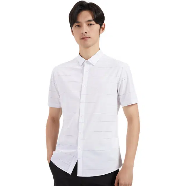 才子 柔软亲肤修身透气翻领短袖衬衫 男款 白色