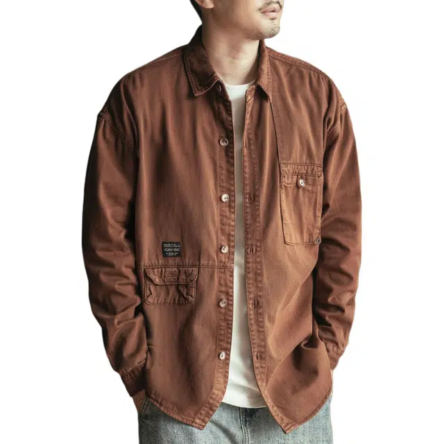 格蓝鹿 宽松纯色休闲长袖衬衫 男款