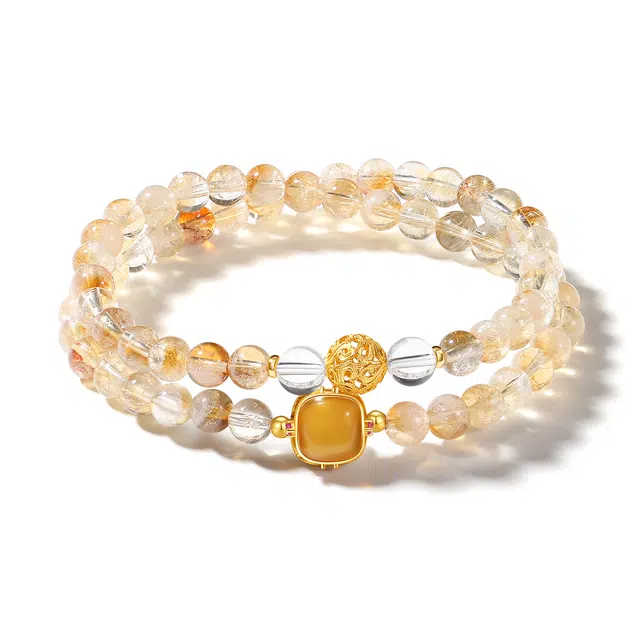 普陀山文创 暴富黄阿赛财源广进新中式日进斗金富贵盈门#好运 礼盒装 黄水晶 手串 男女同款情侣款