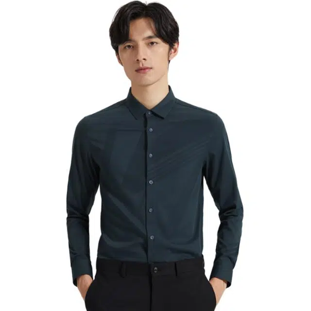 才子 几何提花亲肤修身长袖衬衫 男款