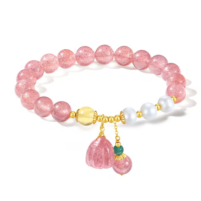 普陀山文创 新中式桃花朵朵招正向桃花提升爱情运莓烦恼#好运 礼盒装 草莓晶 手串 女款