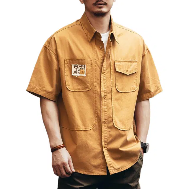 格蓝鹿 宽松水洗时尚都市短袖衬衫 男款