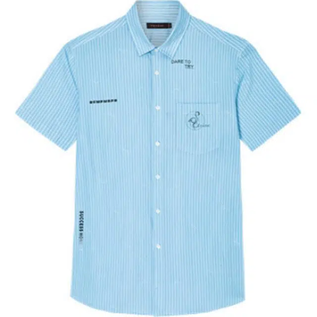 才子 纽扣修身翻领短袖衬衫 男款 湖蓝色